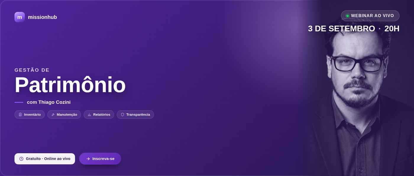 Banner do webinar: Gestão de Patrimônio, com Thiago Cozini